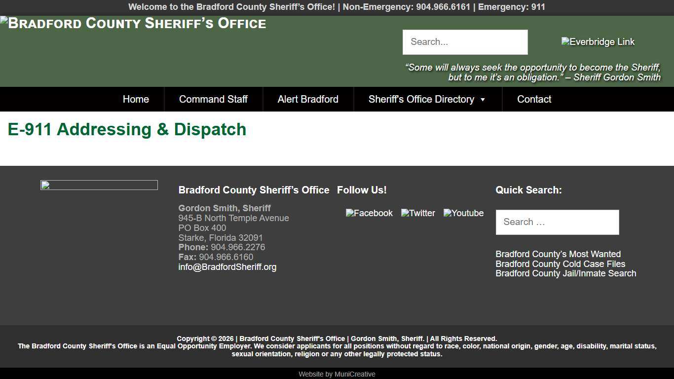 E-911 Addressing & Dispatch – Bradford County Sheriff’s Office