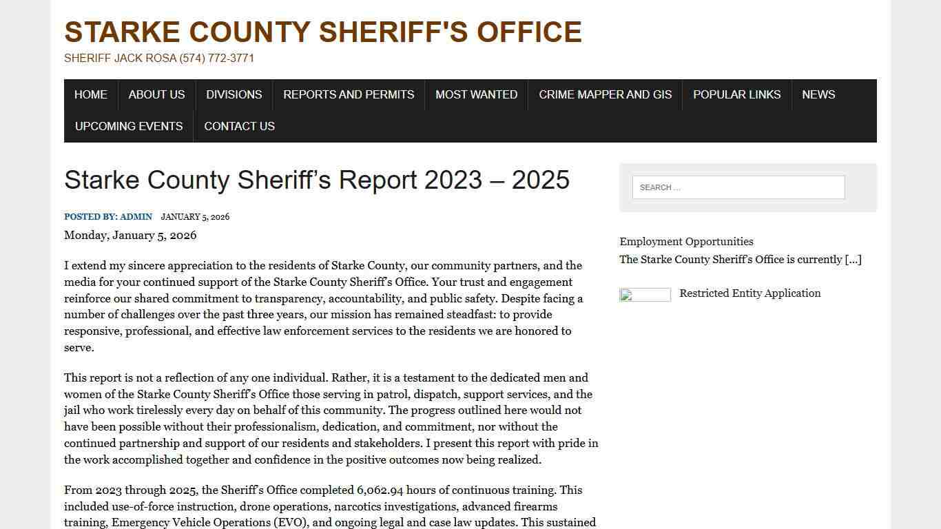 Starke County Sheriff’s Report 2023 – 2025 – Starke County Sheriff’s Office