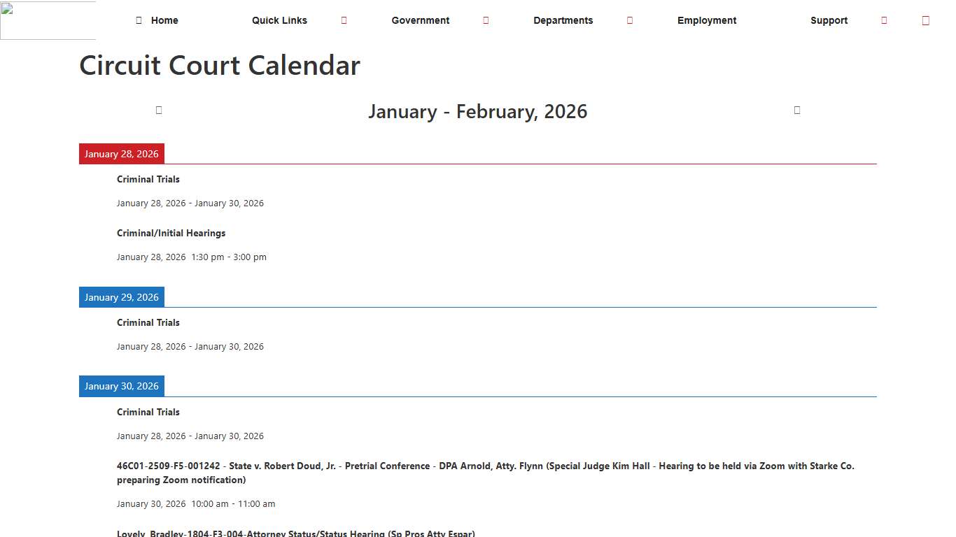 Circuit Court Calendar – Starke County Indiana